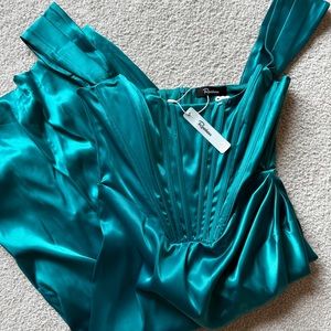 Off Shoulder Emerald Green Satin Dress